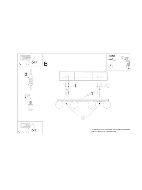 Sollux Yoli Ceiling Mount Light 88cm Black with Socket G9