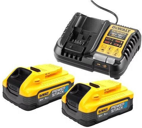 Dewalt Σετ 2 Μπαταριών Εργαλείου 18V Χωρητικότητας 5Ah με Φορτιστή PowerStack