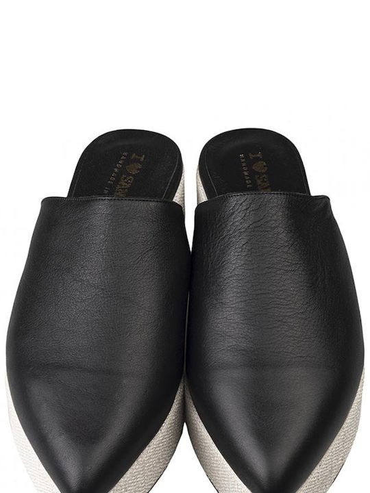 I Love Sandals Sarah/2 Chunky Heel Leather Mules Black