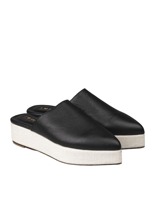 Sarah/2 Flat Δερμάτινα Mules σε Μαύρο Χρώμα