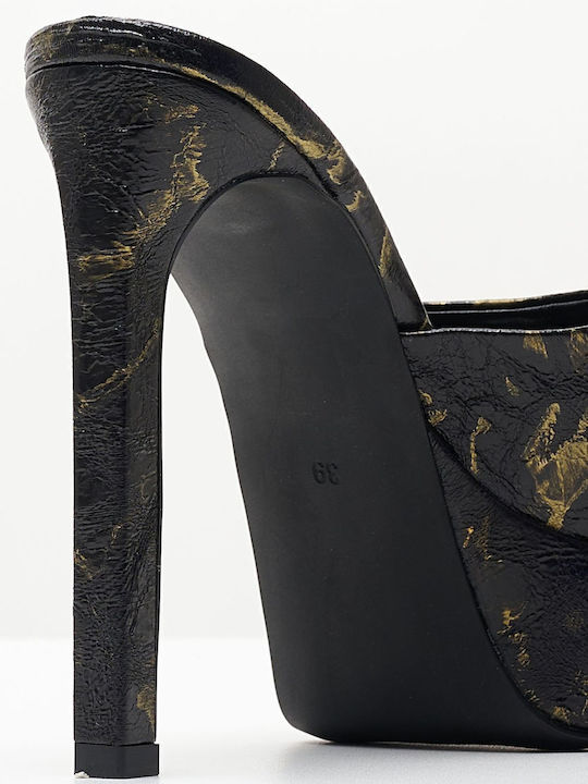 Going-Glam Δερμάτινα Mules με Λεπτό Ψηλό Τακούνι σε Μαύρο Χρώμα