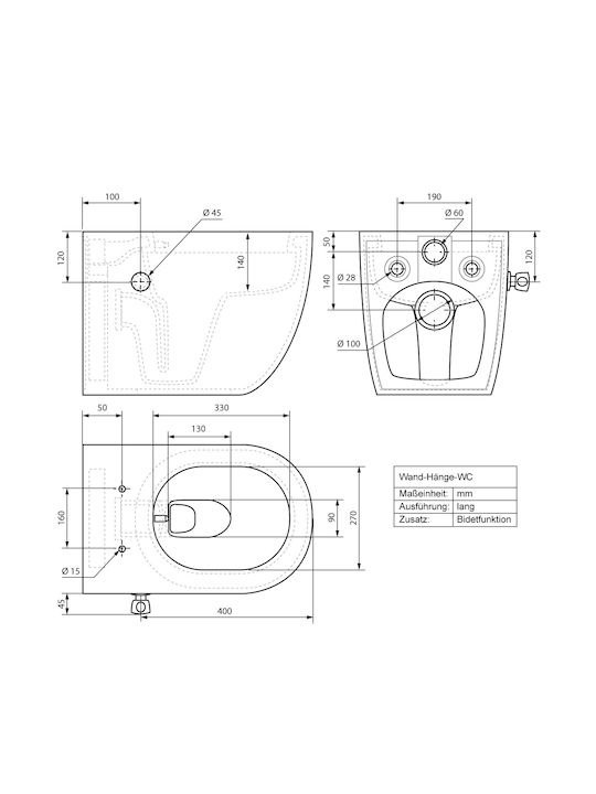 ECD Germany Λεκάνη Κρεμαστή με Κάλυμμα Duroplast και Μπιντέ Λευκή