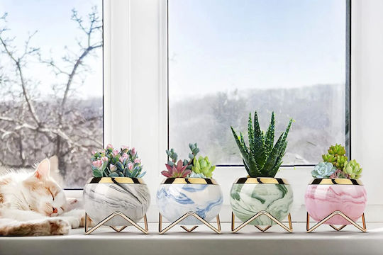 Keskor Ghiveci Ceramică Multicolor cu suport 10x10x8εκ.