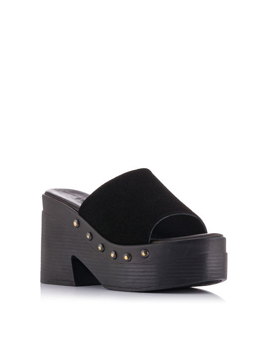 In London Chunky Heel Leather Mules Black