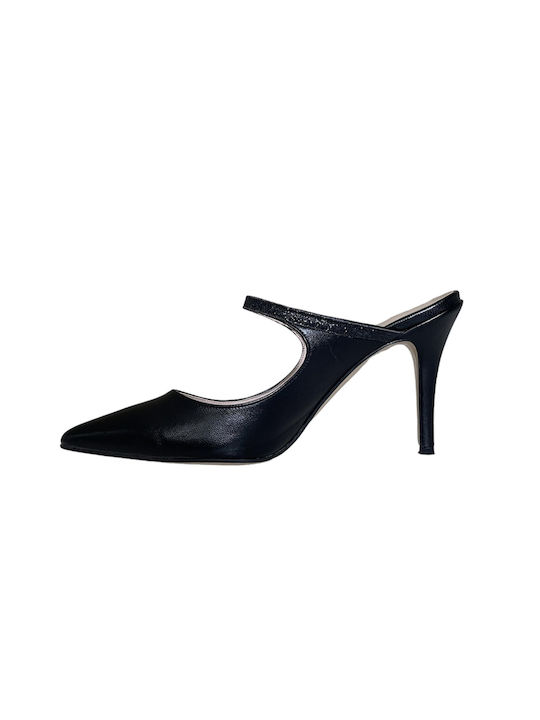 Danalyda Chunky Heel Leather Mules Black