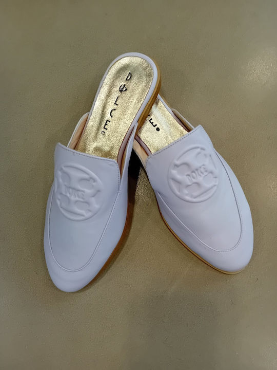 Flat Leather Mules in Lilac Color