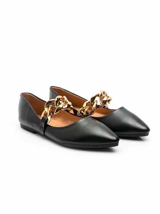 Malesa Synthetic Leather Pointy Ballerinas Black