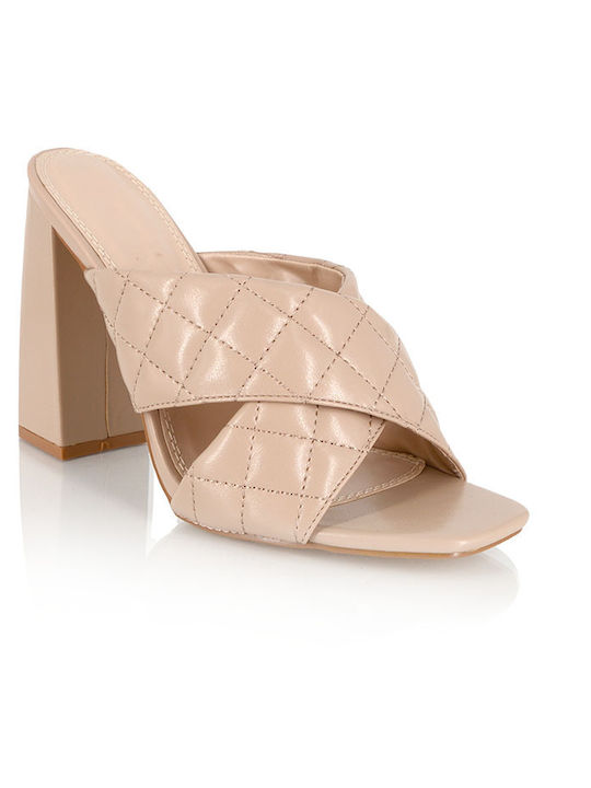 Malesa Chunky Heel Mules Beige