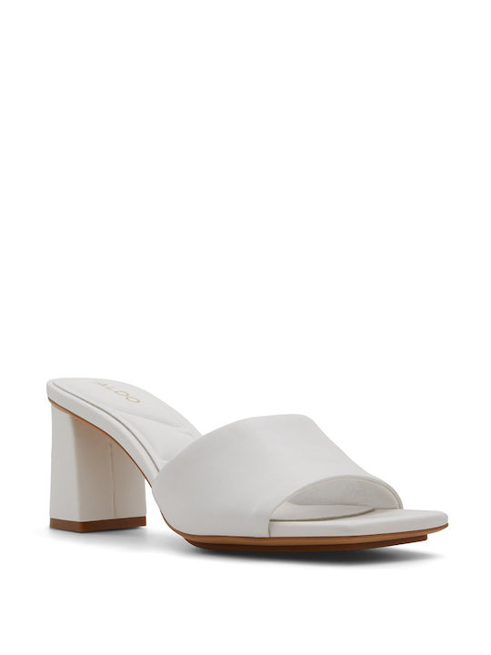 Aldo Chunky Heel Leather Mules White