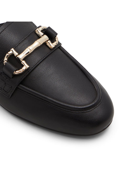 Leather Women's Mules with Chunky High Heel in Black Color