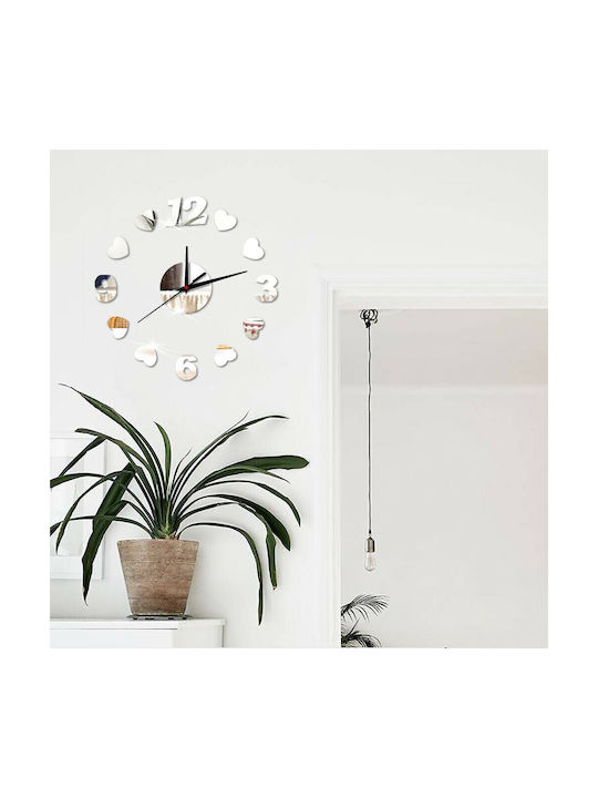 3D Wall Clock Sticker Plastic Silver Ø30cm