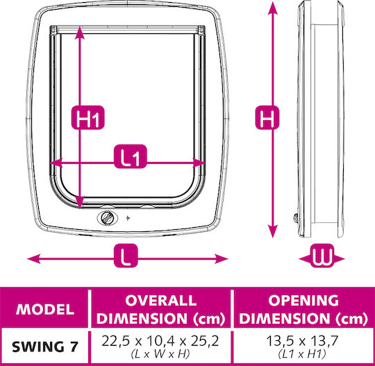 Ferplast Swing 7 Πλαστικό Πορτάκι Σκύλου & Γάτας 4 Κατευθύνσεων 22.5x10.4x25.2εκ. Λευκό