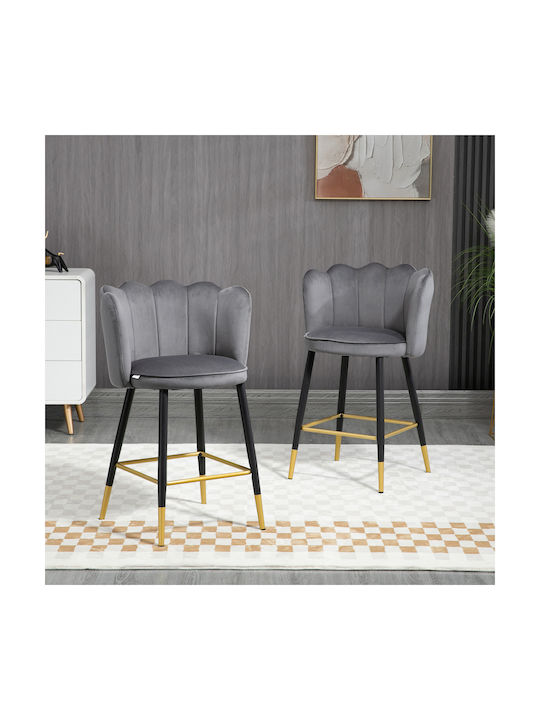 Stool Bar with Backrest Upholstered with Velvet Gray 2pcs 59x52x90cm