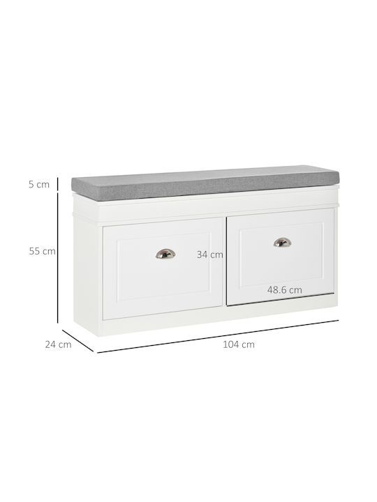 Holz Schuhschrank mit 2 Regalen Weiß L104xW24xH55cm