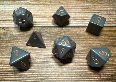 Chessex Dice Opaque Polyhedral 7-Die Sets Dark Grey with Copper