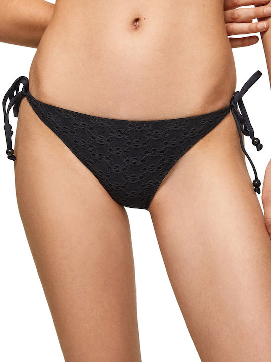 Mimi Bikini Slip με Κορδονάκια Μαύρο