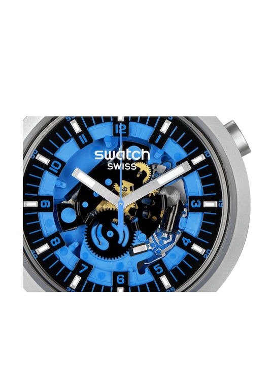 Swatch Daze Ανδρικό Ρολόι 47mm Μπαταρίας με Μπλε Καουτσούκ Λουράκι