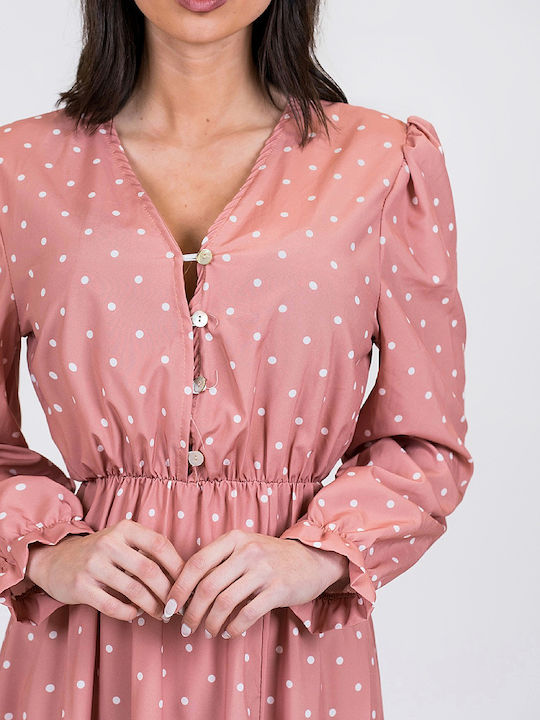 DOT Midi Dress with Slit Pink