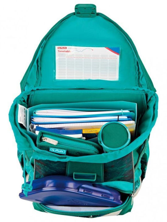 Herlitz School Bag Backpack Elementary, Elementary Green with Water Bottle Holder 16Liters