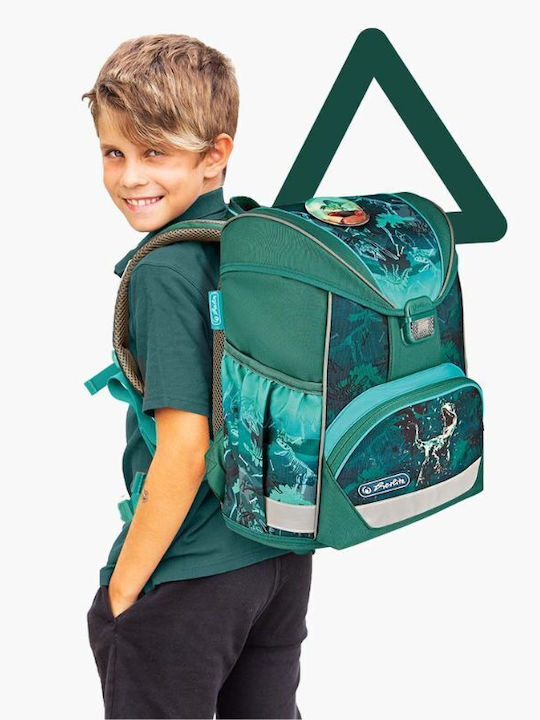 Herlitz School Bag Backpack Elementary, Elementary Green with Water Bottle Holder 16Liters