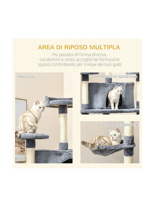 Pawhut Stâlp pentru zgâriat pisici Copaci pentru pisici Gri 60x60x200cm
