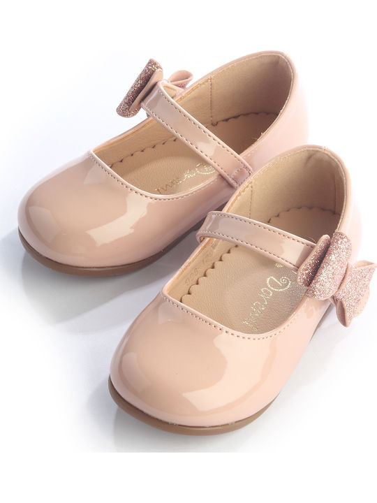 Kids Patent Leather Ballerinas with Hoop & Loop Closure Pink