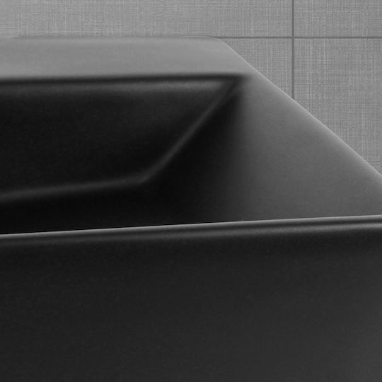 ML-Design Επιτοίχιος Επικαθήμενος Νιπτήρας Κεραμικός 41.5x36.5x13cm Μαύρος