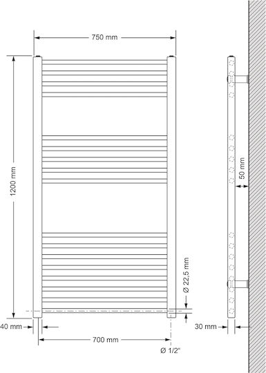ECD Germany Electric Towel Rail 1200W 120x75cm Gray