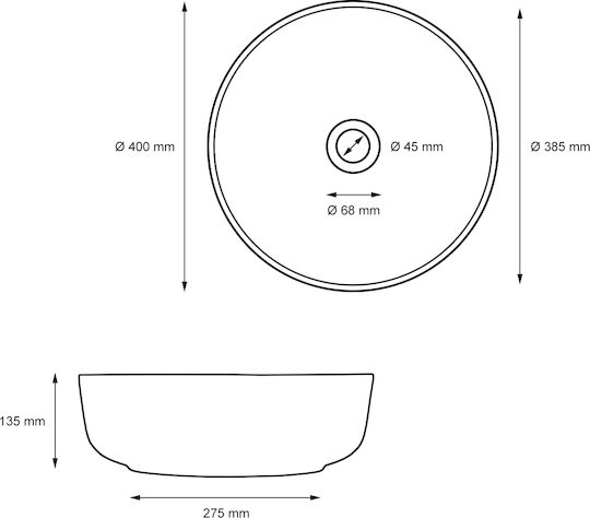 ECD Germany Aufgesetztes Waschbecken Keramik 40x40x13.5cm Weiß
