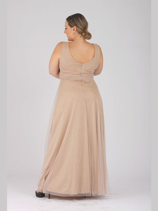 Bellino Summer Maxi Dress for Wedding / Baptism Open Back with Tulle Gold