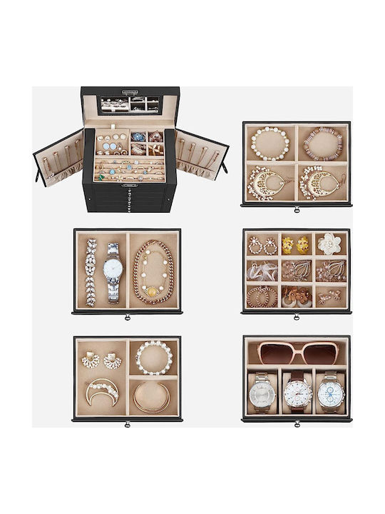 Songmics Jewellery Box Made of Faux Leather with Drawer & Black Mirror 26x15.6x32cm