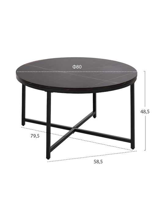 Round Central Coffee Table Black Wooden Black W80xL80xH48cm