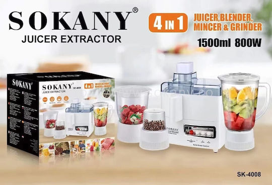Sokany SK-4008 Multifunktions-Food-Prozessor 800W mit Behälter 1.5Es und Blender-Kanne Weiß