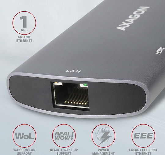 Axagon HMC-6M2 USB-C Docking Station mit HDMI 4K PD Ethernet Silber