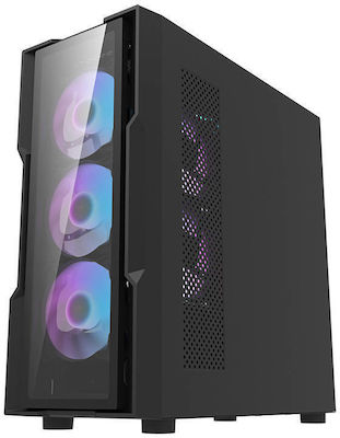 Darkflash DK431 Glass & 4 Fans Jocuri Middle Tower Cutie de calculator Negru