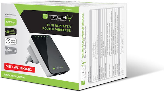 Techly I-WL-REPEATER2 WiFi Extender Single Band (2.4GHz) 300Mbps με 2 Ethernet