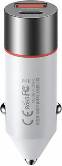 Remax Φορτιστής Αυτοκινήτου RC-C108 42W με Θύρες: 1xUSB 1xType-C Λευκός