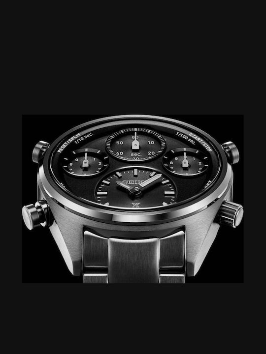 Seiko Ανδρικό Ρολόι 42mm Χρονογράφος Solar με Ασημί Μεταλλικό Μπρασελέ