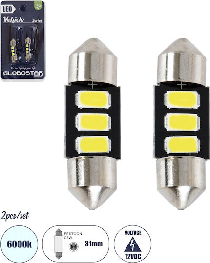 GloboStar Lamps Car C5W LED 6000K Cold White 12V 1.5W 1pcs
