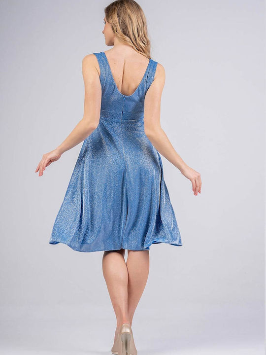 Bellino Καλοκαιρινό Midi Βραδινό Φόρεμα Κρουαζέ Γαλάζιο