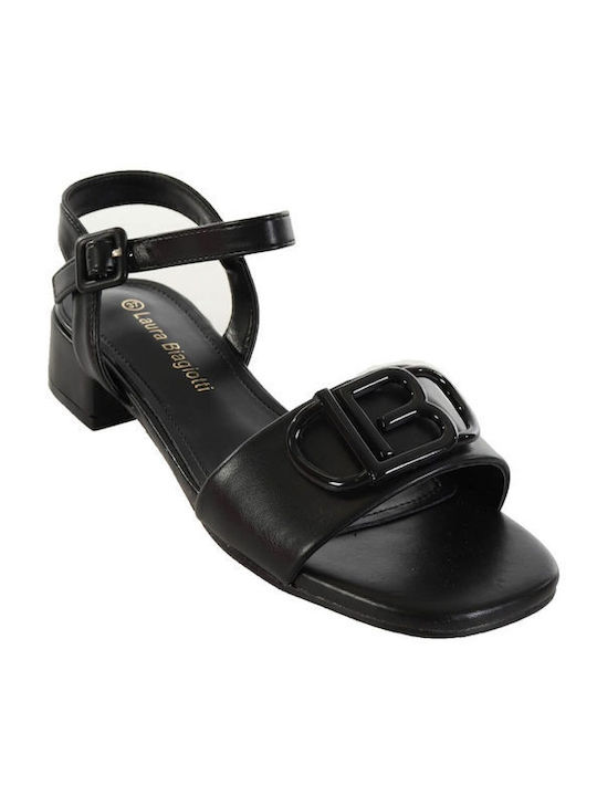 Laura Biagiotti Synthetic Leather Women's Sandals Black with Chunky Low Heel