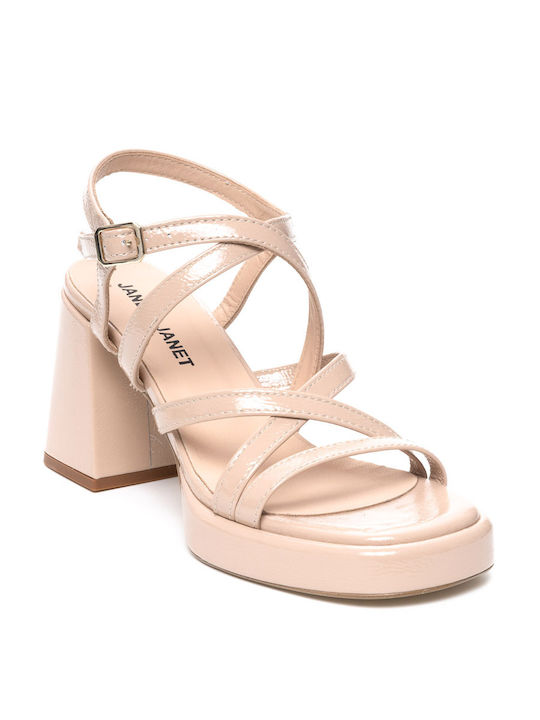 Janet & Janet Patent Leather Women's Sandals Beige