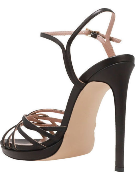 Leder Damen Sandalen in Schwarz Farbe