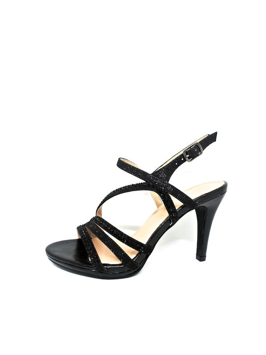 Camille Women's Sandals Black with Thin High Heel