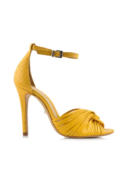 Schutz Suede Women's Sandals with Ankle Strap Yellow with Thin High Heel S0138714830003