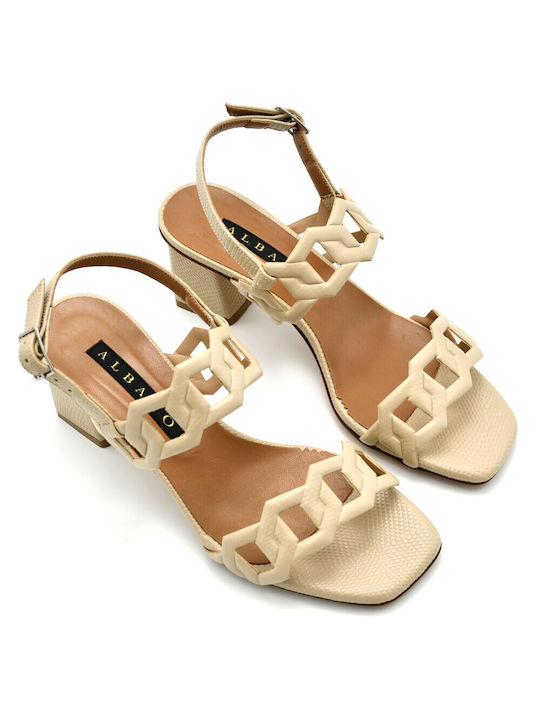 Albano Leder Damen Sandalen mit Chunky hohem Absatz in Beige Farbe