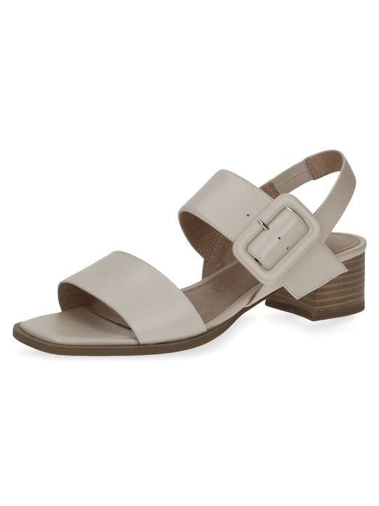 Caprice Leather Women's Sandals Beige with Chunky Low Heel