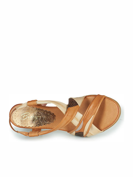 Pouloi Brown Sandals 3515-Comb_Caoba_Beige