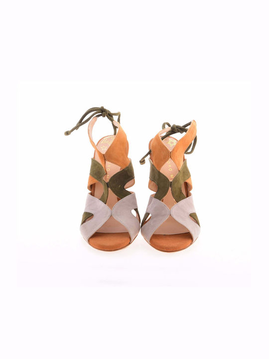 Pedro Miralles Suede Women's Sandals Khaki with Thin High Heel