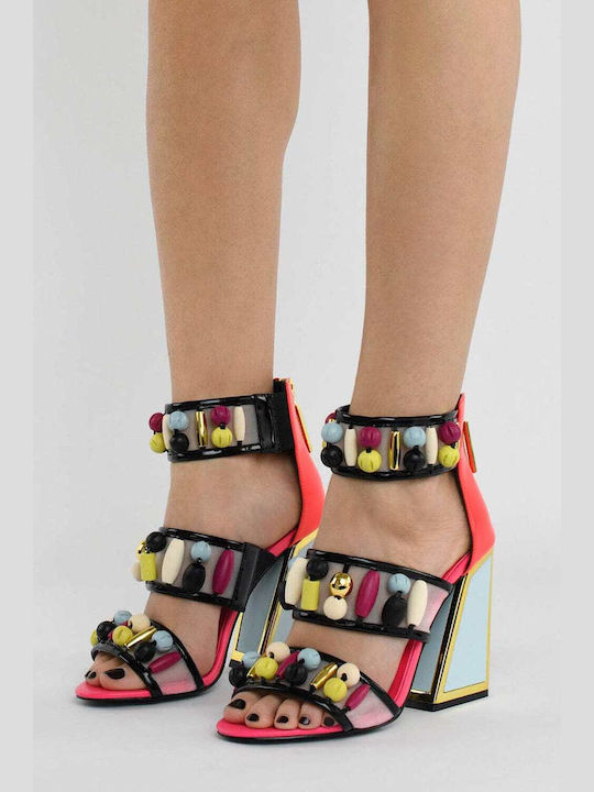 Kat Maconie Leather Women's Sandals Multicolour with Chunky High Heel